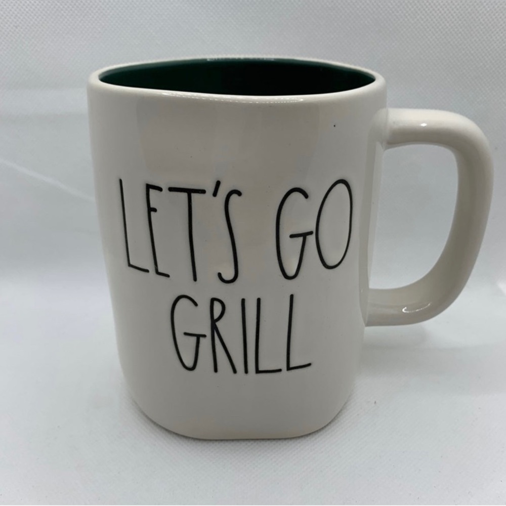 NEW Rae Dunn LET’S GO GRILL Mug With Dark Green Interior Coffee Tea Cocoa Cup